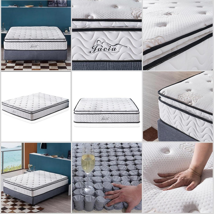 Short Queen Mattress,11.4 Inches Pillow Top Pocket Spring Hybrid RV Mattress, Memory Foam Innerspring Firm Bed in a Bag