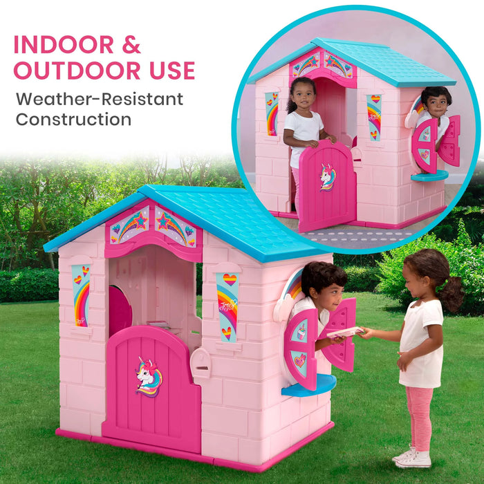 Rainbow & Unicorn Plastic Indoor/Outdoor Playhouse with Easy Assembly, Pink