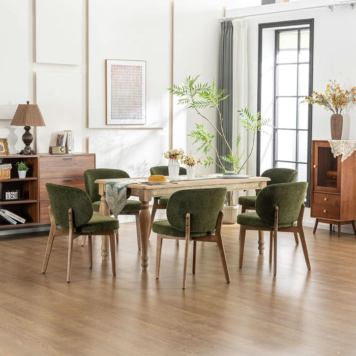 Dining Chair with High Back Single Mid Century Modern Kitchen Chair Boucle Fabric Upholstered Armless Accent Chair 20" Wide Padded Seat with Wooden Legs for Living Room Bedroom Green