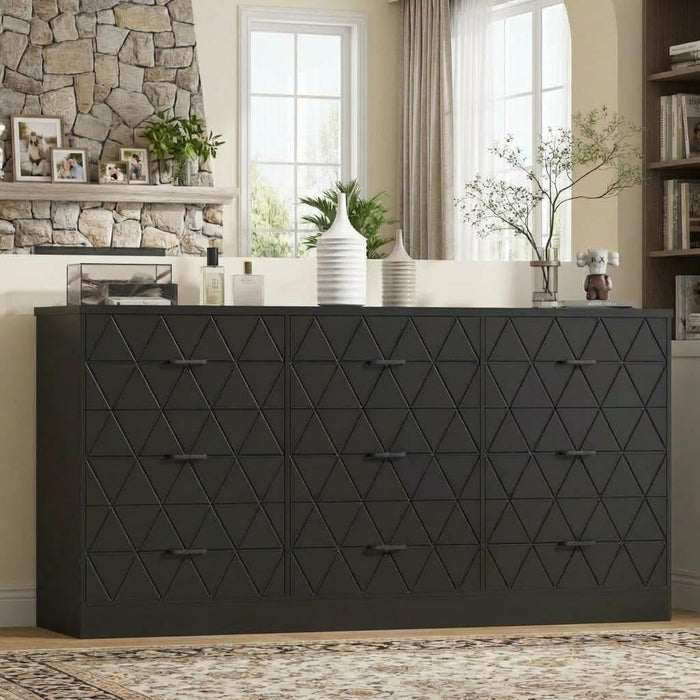 Long Dresser for Bedroom,63 Inch Dresser with 9 Drawers and Power Outlet, Large Modern Storage,Usb Charging Station, Chest of Drawers for Bedroom, Living Room, Hallway