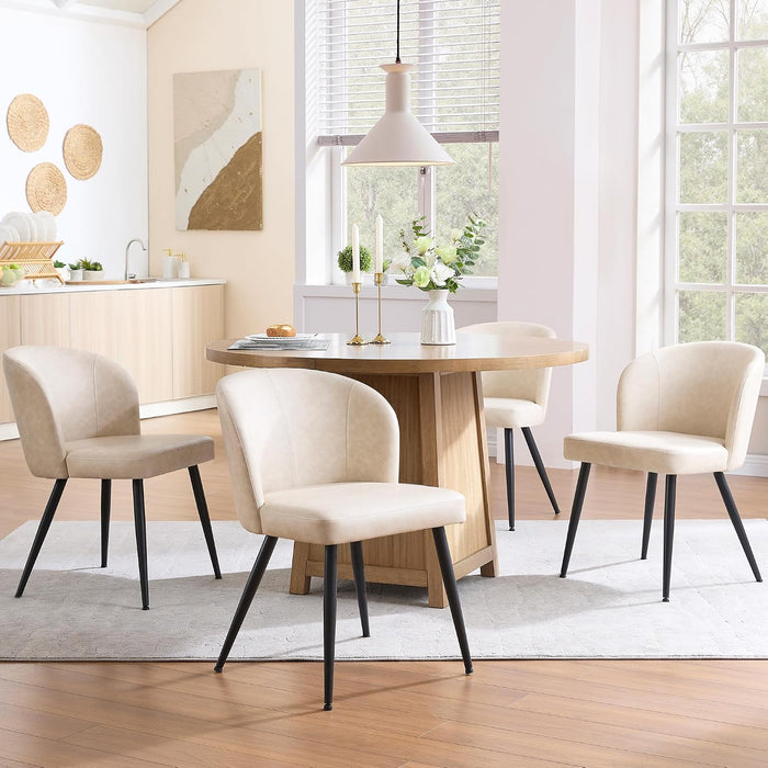 Upholstered Faux Leather Dining Chairs Set of 4, Cream White