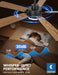 52 Inch Ceiling Fan with Lights and Remote, Downrod Mount, Sloped Ceiling Compatible up to 15°, Quiet Reversible DC Motor, 3CCT Dimmable LED, Black Ceiling Fan for Bedroom Living Room