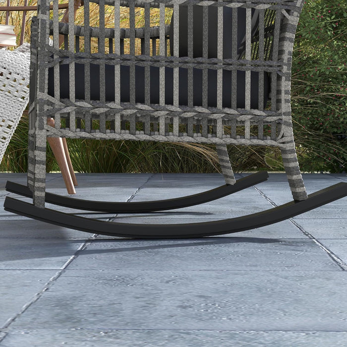 Wicker Outdoor Rocking Chair Set, 3 Piece Patio Furniture Set with Padded Cushions and Storage Coffee Table, 2-Seater PE Rattan Bistro Set for Garden Backyard Porch, Gray
