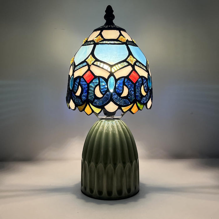Tiffany Stained Glass Mushroom Table Lamp 12.5 Inch -Blue Jewelry