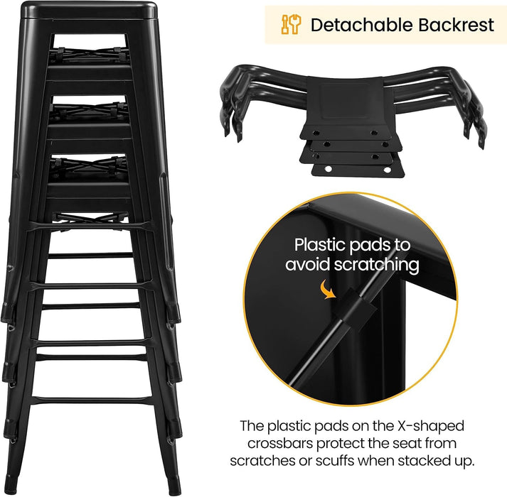 30 Inch Metal Bar Stools Set of 4 Bar Height Barstools Kitchen Chair Industrial Bar Stools with Low Back for Indoor Outdoor Use Matte Black