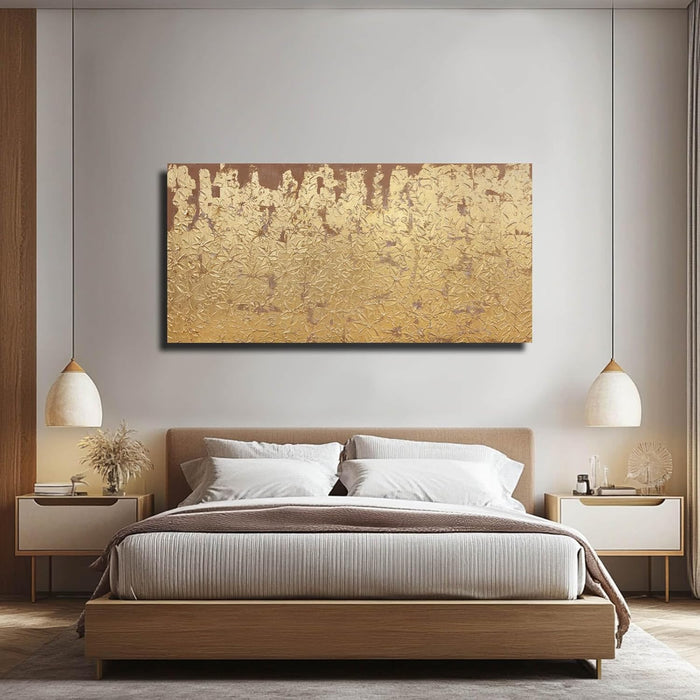 Modern Canvas Wall Art Wall Decorations for Bedroom Floral Wall Painting 24"X48" Gold Foil Hand Painted Pictures for Kitchen
