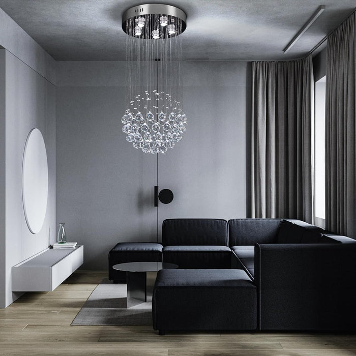 Compact Chrome Crystal Chandelier Flush Mount Fixture