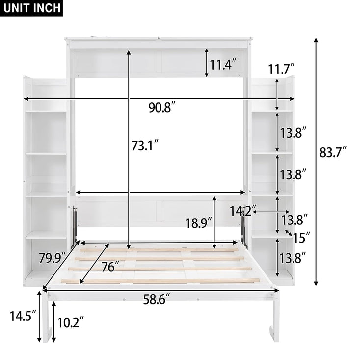 Full Murphy Bed White With BuiltInStorageShelves LED