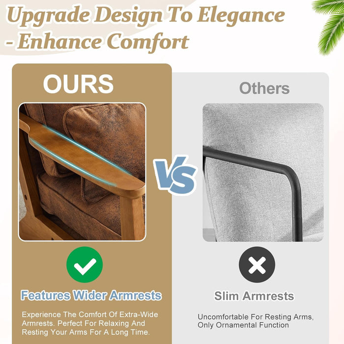 Solid Wood Wide Armrests Accent Chair Set of 2,Upholstered Mid Century Modern Chair with Pillow,Farmhouse Arm Chair Comfy Reading Chair,Chairs Living Room,Bedroom,Guest Room,Suede,Rustic