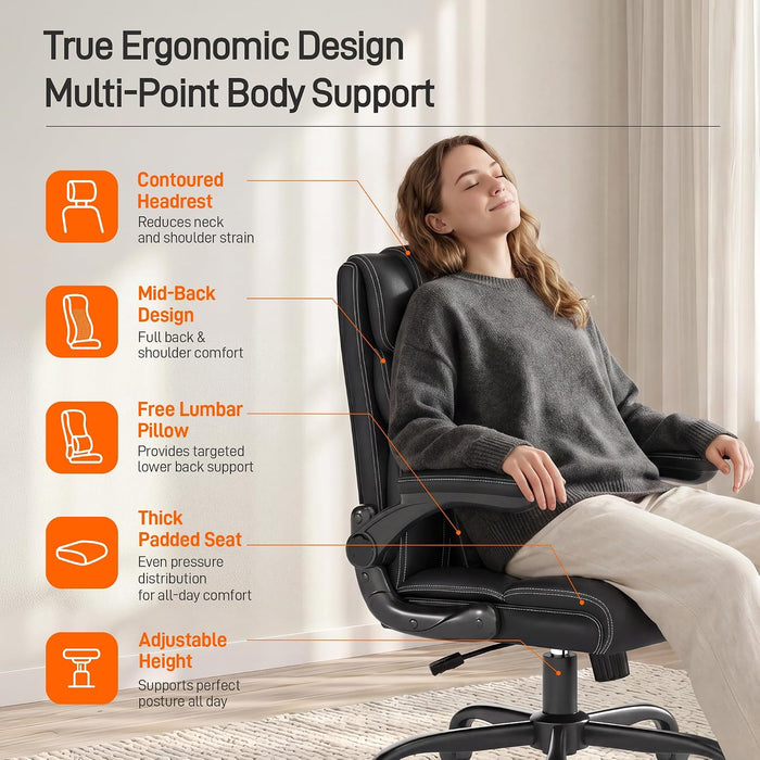 Office Chair, Executive Mid-Back Computer Desk Chair with Flip-Up Armrests