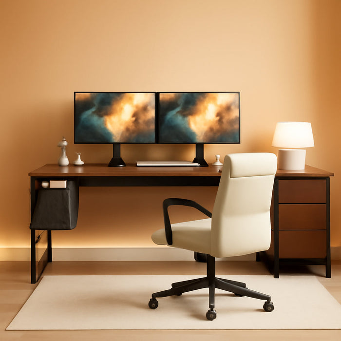 Computer Desk Large Office Desk, 48 Inch Gaming Desk with Storage, Modern PC Desk Work Table with Headphone Hook for Home Office, Deep Brown