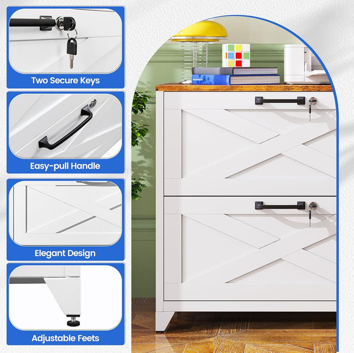 2 Drawer Lateral File Cabinet with Lock,Metal Filing Storage Cabinets for Home Office,Files Folders Letter/Legal/A4 Size(White)
