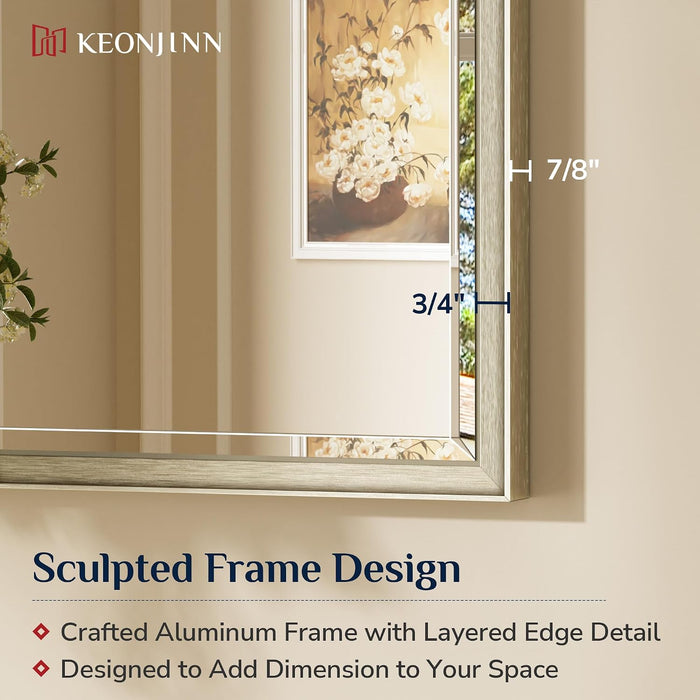 40" X 30" Brushed Nickel Bathroom Vanity Mirror, HD Tempered Glass