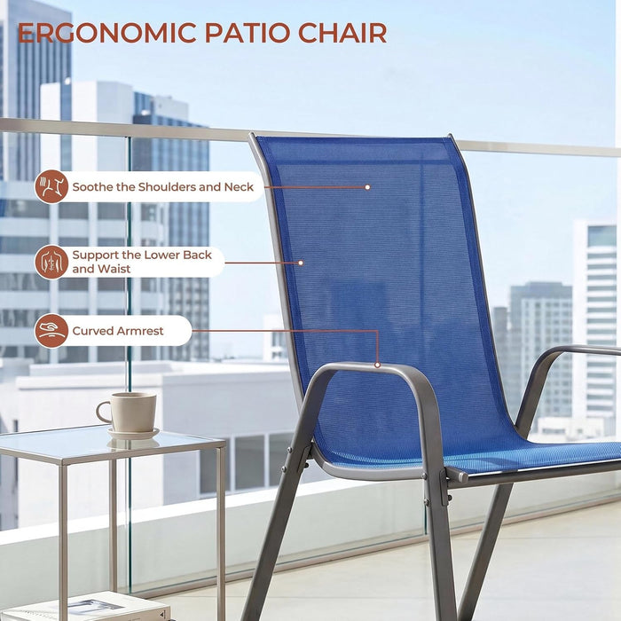 Patio Chair, Outdoor Stackable Textilene Chairs Set of 4, Navy Blue