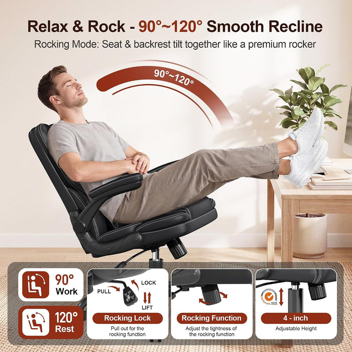 Ergonomic Office Chair Leather Desk Chair with Lumbar Support Flip up Arms