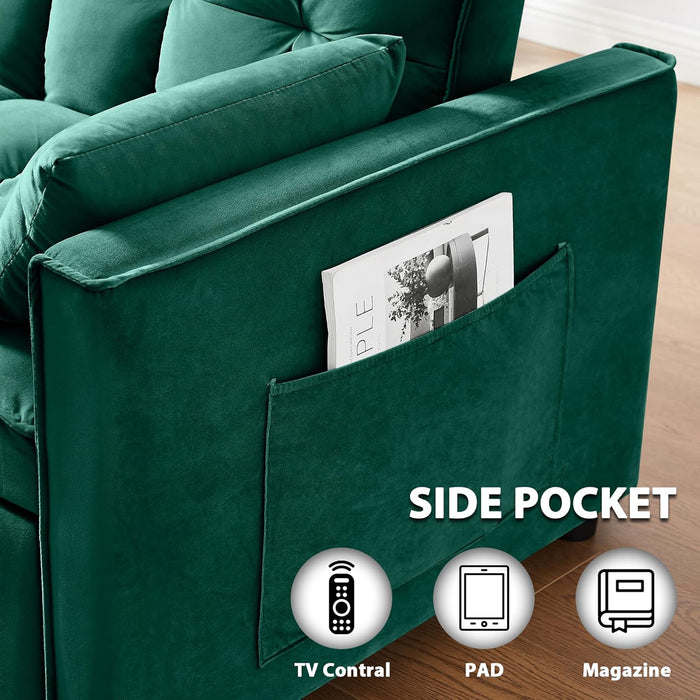 Sleeper Sofa Bed,55'' Convertible Pull Out Couch with Side Pockets,Velvet Fabric Loveseat Sleeper Sofa with Adjustable Backrest for Living Room,Bedroom,Apartment and Small Space, Green