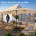 15Ft Large Patio Umbrella with Base Included, Double Sided Outdoor Umbrella with Solar Lights, Pool Umbrella with Fade Resistant Canopy for Deck, Porch, Yard, Balcony, Beige