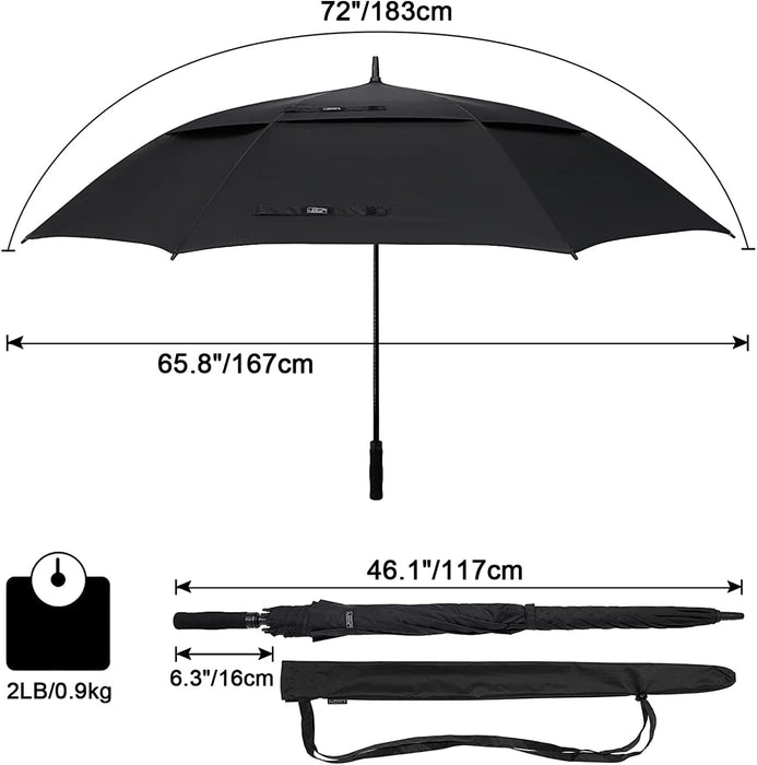 72 Inch Huge Large Oversize Golf Umbrella Automatic Open Double Canopy Vented Windproof Stick Umbrellas, 6 Ft Heavy Duty Outdoor Doorman Umbrella Family Umbrella(Black)