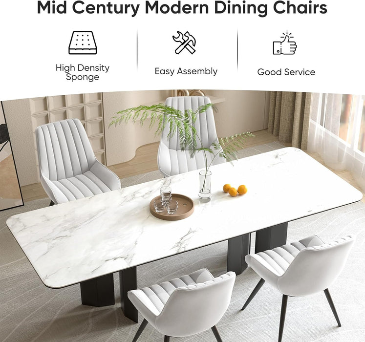 Modern Dining Chairs Set of 4, Comfy Dining Room Chairs with Thick Cushions, Upholstered Fabric Kitchen Side Chairs with Metal Legs, White