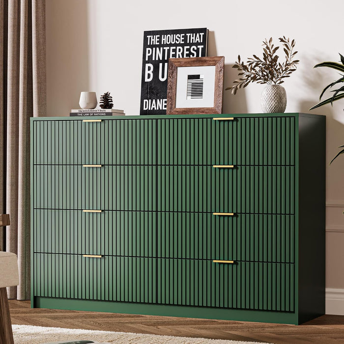 55" Wide Fluted 8-Drawer Double Dresser for Bedroom, Green