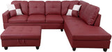 Sectional Sofa Faux Leather Modern L Shaped Couch Set 103.5”Wide Including Chaise and 3 Seating Sofa with Storage Ottoman for Living Room Furniture (Right Hand Facing, B-Red)
