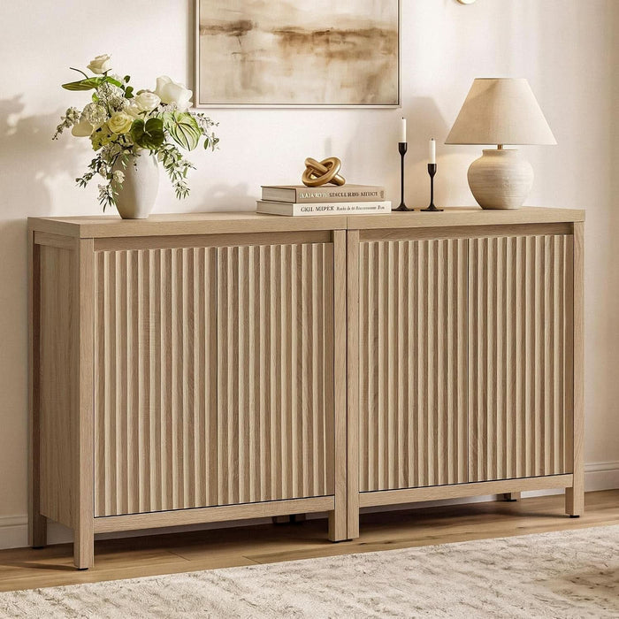 Sideboard Buffet Cabinet with Storage, Fluted Credenza Buffet Table