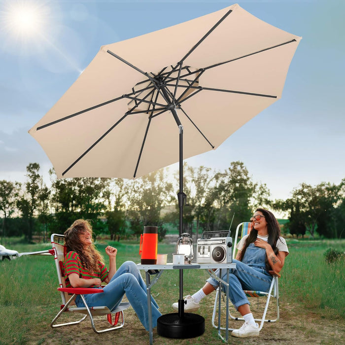 9Ft Patio Umbrella - 2 Tiers Outdoor Umbrella with Push Button Tilt and Crank for UV Protection, Table Market Umbrella for Garden, Deck, Backyard, Pool and Beach(Beige)