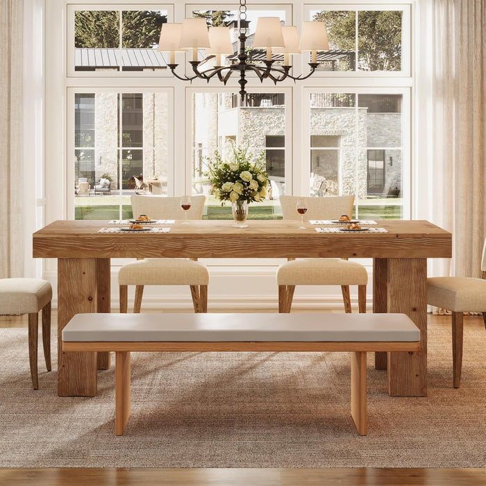 Solid Wood Dining Table for 4-6, 63-Inch Farmhouse Kitchen Table with Heavy Duty Legs, Wooden Rectangular Dinner Tables for Kitchen & Dining Room, Light Brown