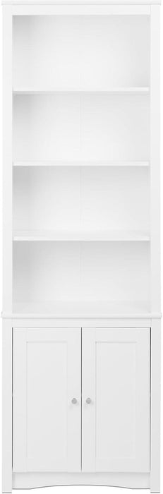 Sonoma Tall 6-Tier Bookcase 80"H with Doors & 2 Adjustable Shelves, White Storage Cabinet, Modern Display Cabinet, Bookshelf with Storage Shelves for Home Office, Living Room, Bedroom