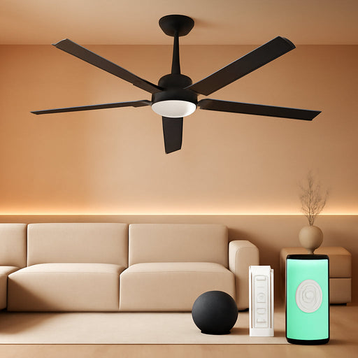 62 Inch Black Smart Outdoor Ceiling Fan With Light
