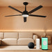 62 Inch Black Smart Outdoor Ceiling Fan With Light