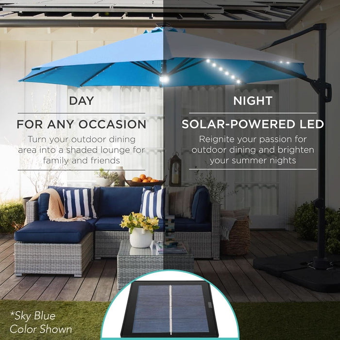 10 Ft Solar LED Cantilever Patio Umbrella With 360 Degree Rotation And — ShipItFurniture 10 Ft Solar LED Cantilever Patio Umbrella With 360 Degree Rotation And — ShipItFurniture