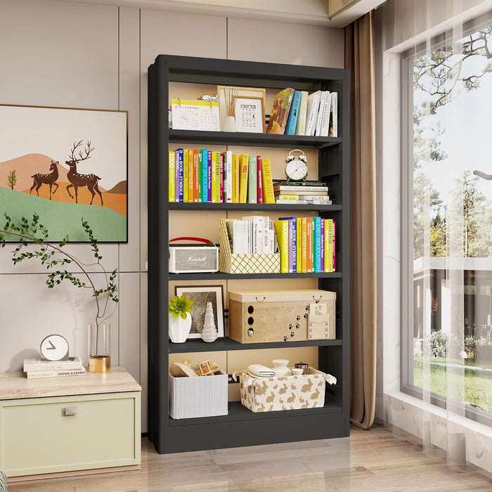 Black Metal Adjustable Bookshelf Five Shelves 71in