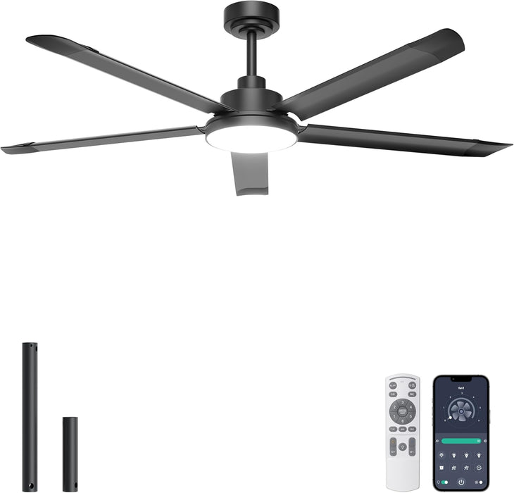 60 Inch Matte Black Industrial Ceiling Fan AppControl
