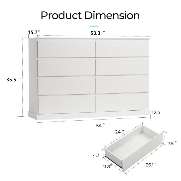 8 Drawer Dresser White Contemporary Farmhouse Storage