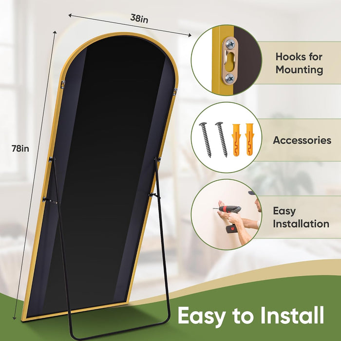 Floor Mirror, 77"X38" Oversized Full Length Mirror with Stand, Gold
