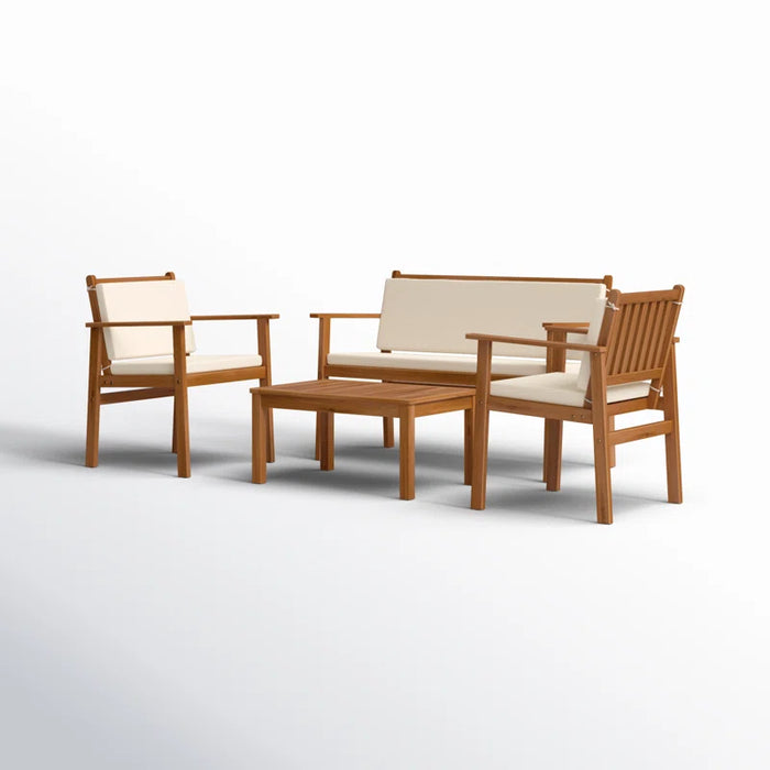 Kovach 4 Pieces Outdoor Acacia Wood Conversation Sets with Cushions,Patio Furniture Sets for Garden, Backyard, Poolside