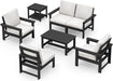 HDPE Outdoor Patio Furniture Set, 7-Piece Outdoor Sectional Patio Conversation Set, All Weather Outdoor Couch Set Patio Sofa Set for Deck, Lawn, Black Frame with Khaki Cushion