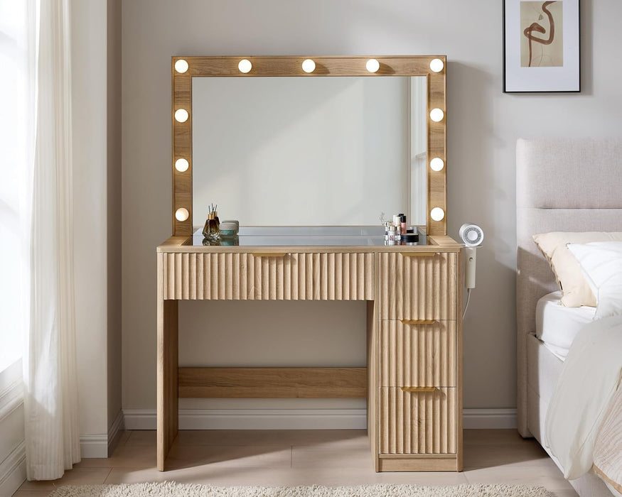 36InchesWide Fluted Vanity Desk With Premium Mirror