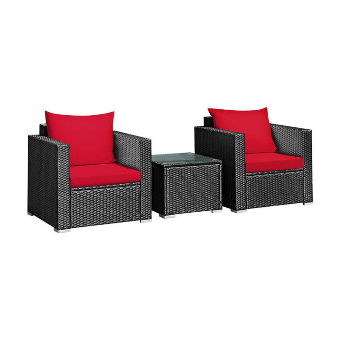 3 Pieces Patio Wicker Conversation Set with Cushion