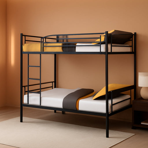 Black Bunk Bed Twin over Twin, Metal Bunk Bed with Built-In Ladder and Safety Guardrail, Space-Saving Twin Bunk Beds for Kids, Teens & Adults, No Box Spring