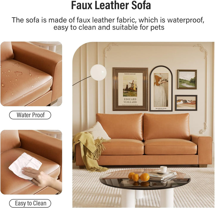 Faux Leather Loveseat Sofa 71Inch Brown SolidWoodenFrame