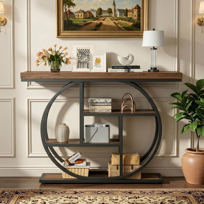 41.3” Console Table with Storage, Industrial Entryway Table, 4-Tier Shelves Sofa Table behind Couch, Narrow Wood Accent Table for Living Room, Entryway,Entrance, Hallway, Foyer,Rustic Brown