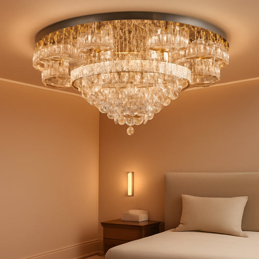 Modern Chandelier Living Room Glam Chandeliers Ceiling Light Fixture Remote Dimmable Lights 32 Inches Luxury Crystal Gold Light