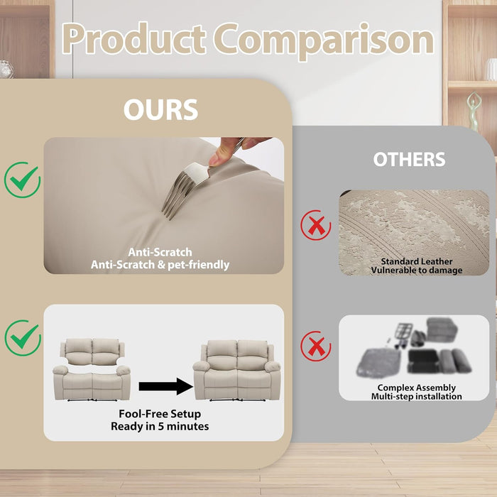 Manual Loveseat Recliner Sofa with Overstuffed Arms Leather Double Recliner Sofa with Side Pocket 2 Seat Reclining Sofa Chair for Living Room Meeting Room Bedroom Office Apartment RV