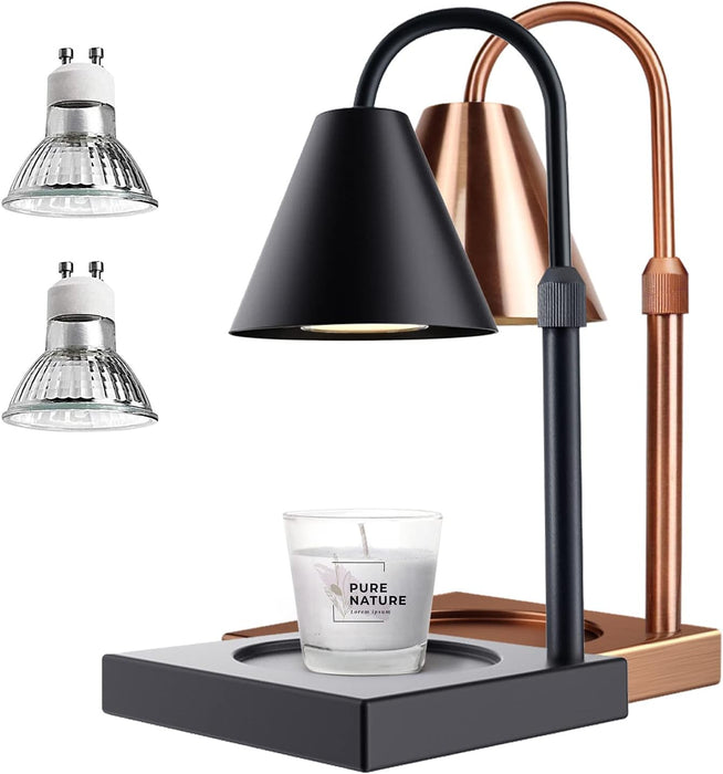 Candle Warmer Lamp, Stepless Dimming Candle Warmer Lamp with Timer & Dimmer Height Adjustable Compatible with Jars Scented Wax for Home Decor (Metal Base-Black)