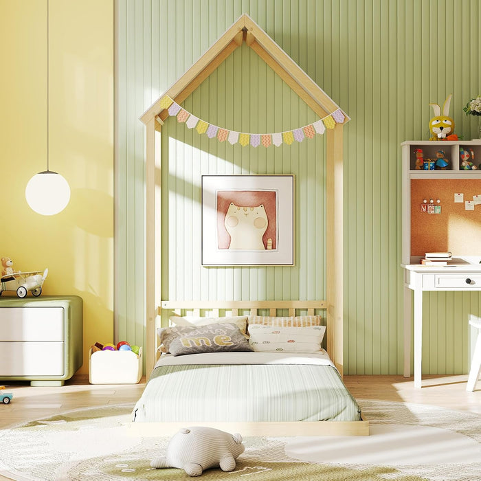 Twin Size Montessori Floor Bed Natural SolidWoodFrame
