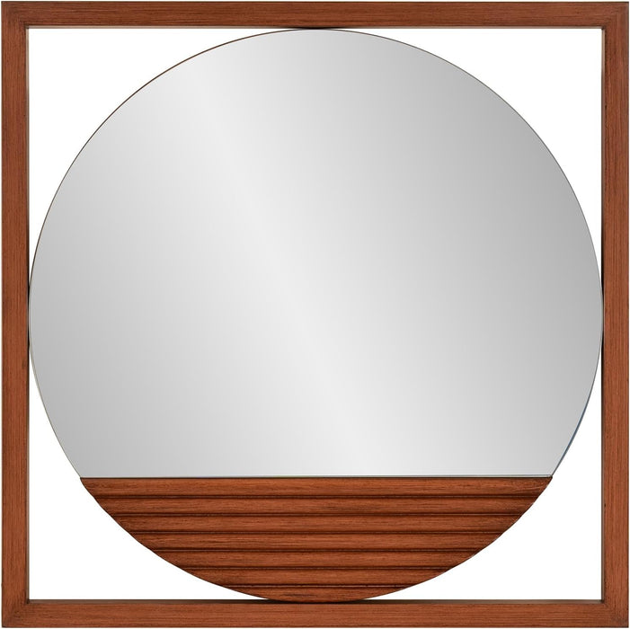 Dirken Hanging round Wall Mirror, Modern Geometric Style Mirror with Square Wooden Frame and Brown Finish for Living Room, Entryway and Bathroom, 20 X 20 Inch