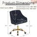 Velvet Office Swivel Chair, Vanity Chair, Fabric Desk Chair, Pretty Fancy Chair, Gold Office Chair for Girls, 360°Swivel Height Adjustable Reception Chair (Black)