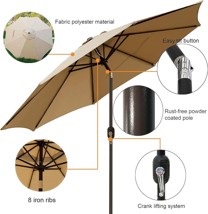 9' Outdoor Patio Umbrella, Outdoor Table Umbrella, Yard Umbrella, Market Umbrella with 8 Sturdy Ribs, Push Button Tilt and Crank